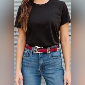 NOCONA Red Leather Tribal/Aztec style belt sz 32 EUC VINTAGE